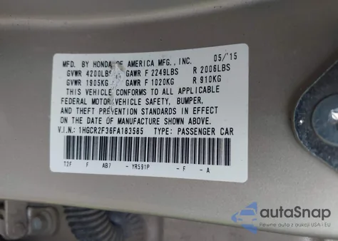 2015 Honda Accord Lx z USA, uszkodzony, nr VIN 1HGCR2F36FA183585